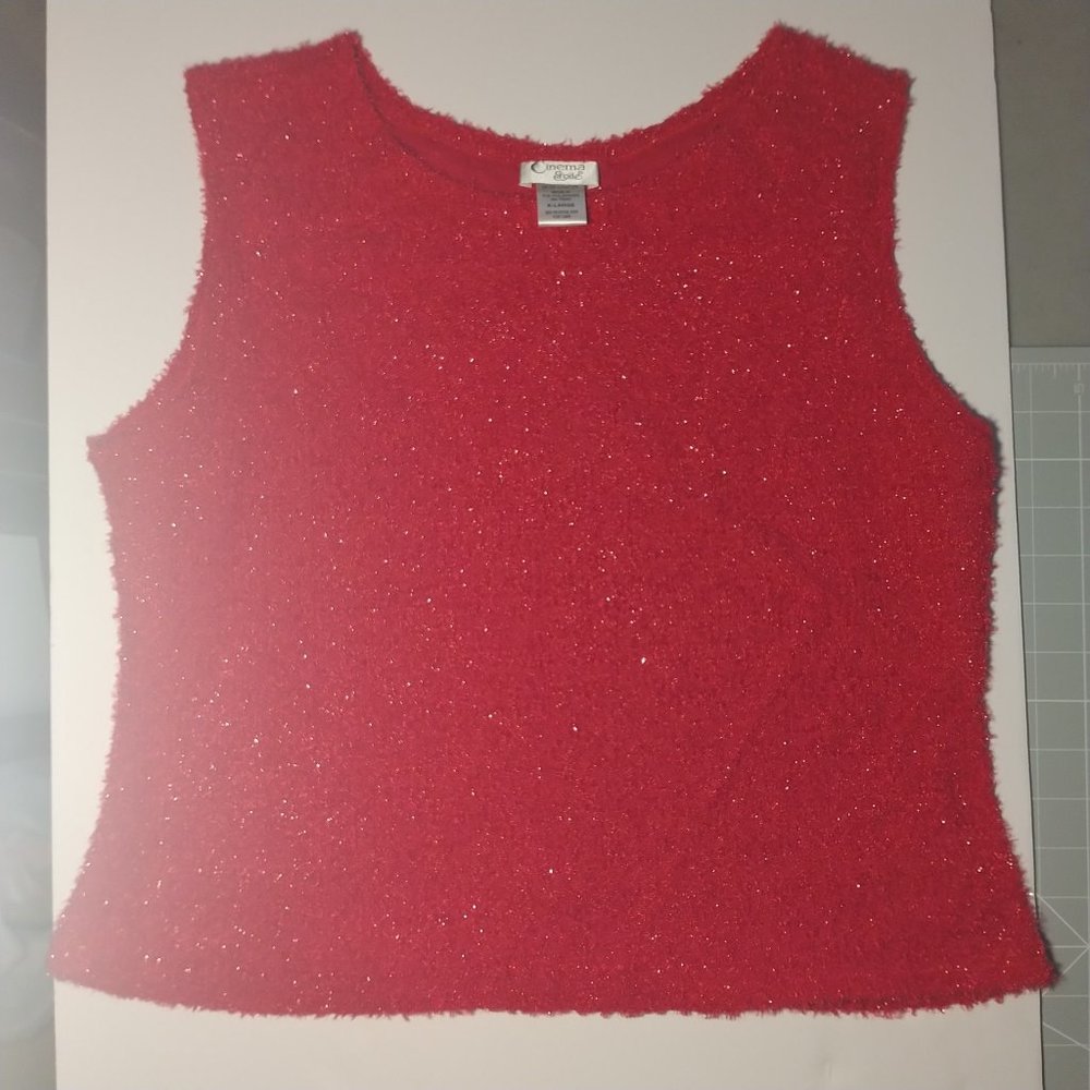 Cinema Etoile Red Tank w/ Silver Metallic Thread, XL